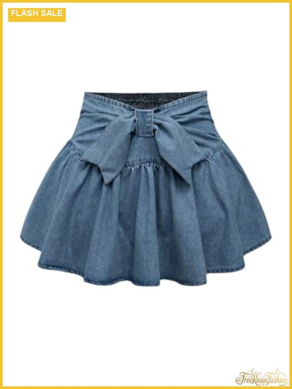 Pleated Mini Denim Skirt Ruffle Hem Smocked Belted A-Line Y2K Jean Skirt